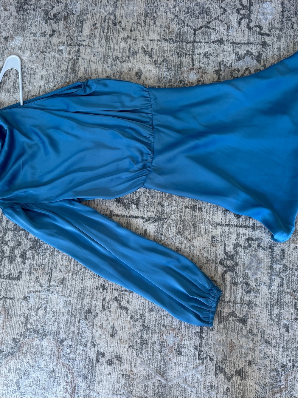 Hello Molly Teal Blue Satin Long-Sleeve Dress